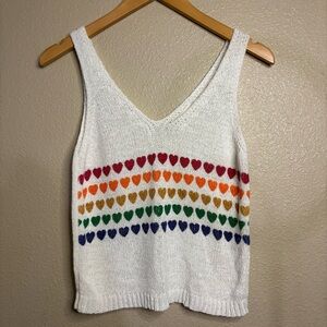 moon & madison White Knit Tank Top with Rainbow Heart Pattern